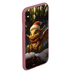 Чехол iPhone XS Max матовый Дракон и новогодняя елка, цвет: 3D-малиновый — фото 2