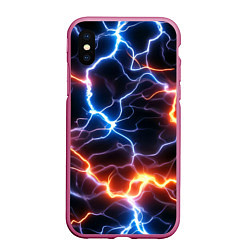 Чехол iPhone XS Max матовый Красно-синие молнии, цвет: 3D-малиновый