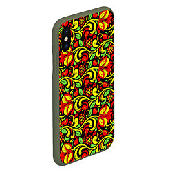 Чехол iPhone XS Max матовый Хохломская роспись красные цветы и ягоды, цвет: 3D-темно-зеленый — фото 2