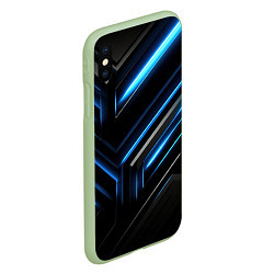 Чехол iPhone XS Max матовый Черный абстрактный фон и синие неоновые вставки, цвет: 3D-салатовый — фото 2