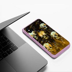 Чехол iPhone XS Max матовый Жёлтые черепа на чёрном фоне, цвет: 3D-сиреневый — фото 2