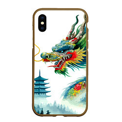 Чехол iPhone XS Max матовый Japanese watercolor dragon - art, цвет: 3D-коричневый