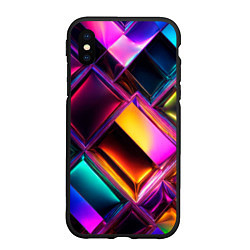 Чехол iPhone XS Max матовый Цветные стеклянные блоки - неоновый геометричный у, цвет: 3D-черный