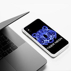 Чехол iPhone XS Max матовый Tiger neon art, цвет: 3D-белый — фото 2