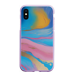 Чехол iPhone XS Max матовый Жидкая синяя и розовая краска, цвет: 3D-сиреневый