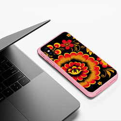 Чехол iPhone XS Max матовый Хохломская роспись красно-жёлтые цветы на чёрном ф, цвет: 3D-баблгам — фото 2