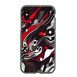 Чехол iPhone XS Max матовый Красно-белые волны, цвет: 3D-темно-зеленый