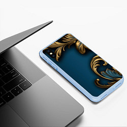 Чехол iPhone XS Max матовый Золотые узоры на синем фоне, цвет: 3D-голубой — фото 2