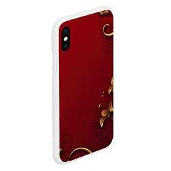 Чехол iPhone XS Max матовый Узоры золотые на красном фоне, цвет: 3D-белый — фото 2
