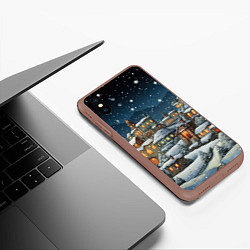 Чехол iPhone XS Max матовый Новогодний городок ночной, цвет: 3D-коричневый — фото 2