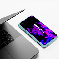 Чехол iPhone XS Max матовый Cyberpunk 2077 неоновые краски самурай, цвет: 3D-мятный — фото 2