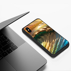 Чехол iPhone XS Max матовый Перламутровые блестящие волны радужных цветов, цвет: 3D-черный — фото 2