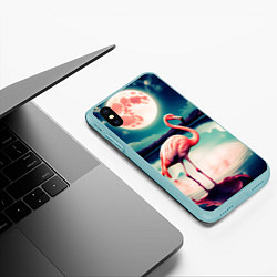 Чехол iPhone XS Max матовый Розовый фламинго на фоне луны, цвет: 3D-мятный — фото 2