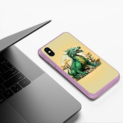 Чехол iPhone XS Max матовый Огромный зеленый дракон среди деревьев, цвет: 3D-сиреневый — фото 2