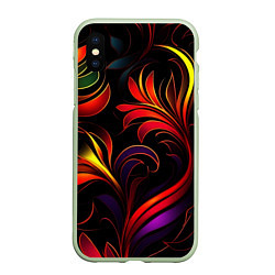 Чехол iPhone XS Max матовый Паттерн русские узоры, цвет: 3D-салатовый