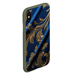 Чехол iPhone XS Max матовый Лепнина узоры золотистые на синем фоне, цвет: 3D-темно-зеленый — фото 2