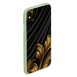 Чехол iPhone XS Max матовый Лепнина золотые узоры на черной ткани, цвет: 3D-салатовый — фото 2