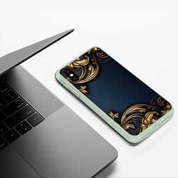 Чехол iPhone XS Max матовый Лепнина объемные золотые узоры на ткани, цвет: 3D-салатовый — фото 2