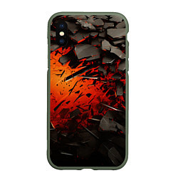 Чехол iPhone XS Max матовый Черные камни на красном взрыв, цвет: 3D-темно-зеленый