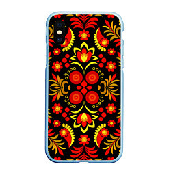 Чехол iPhone XS Max матовый Хохломской народный орнамент - Россия, цвет: 3D-голубой