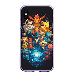 Чехол iPhone XS Max матовый Все покемоны в сборе, цвет: 3D-светло-сиреневый