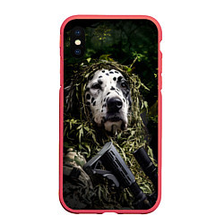 Чехол iPhone XS Max матовый Далматин снайпер, цвет: 3D-красный