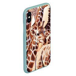 Чехол iPhone XS Max матовый Жирафы - африканский паттерн, цвет: 3D-мятный — фото 2