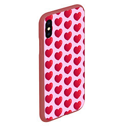 Чехол iPhone XS Max матовый Красные сердца на розовом фоне, цвет: 3D-красный — фото 2