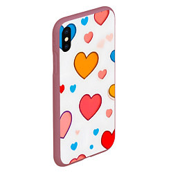 Чехол iPhone XS Max матовый Сердца сердечки, цвет: 3D-малиновый — фото 2