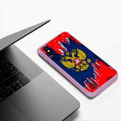 Чехол iPhone XS Max матовый Россия краски герб, цвет: 3D-сиреневый — фото 2
