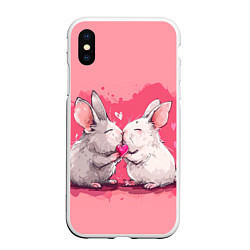 Чехол iPhone XS Max матовый Милые влюбленные кролики, цвет: 3D-белый
