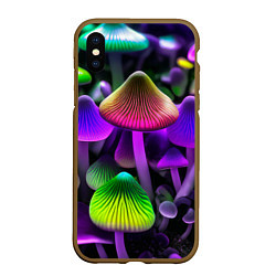 Чехол iPhone XS Max матовый Люминесцентные грибы, цвет: 3D-коричневый