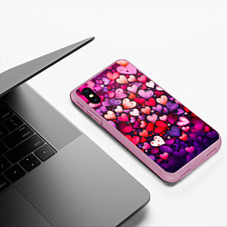 Чехол iPhone XS Max матовый Множество сердец, цвет: 3D-розовый — фото 2