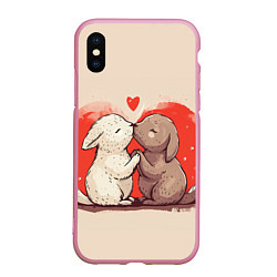 Чехол iPhone XS Max матовый Влюбленные кролики, цвет: 3D-розовый