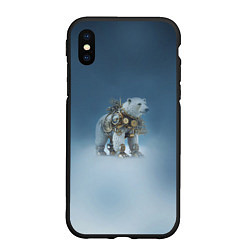 Чехол iPhone XS Max матовый Белый северный медведь в стиле стимпанк, цвет: 3D-черный