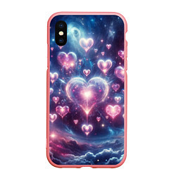 Чехол iPhone XS Max матовый Космические сердца - звезды, цвет: 3D-баблгам
