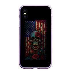 Чехол iPhone XS Max матовый Skull - USA, цвет: 3D-сиреневый