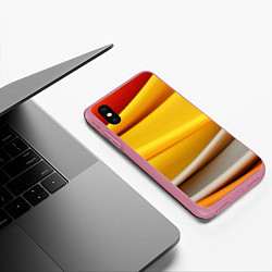 Чехол iPhone XS Max матовый Желтая абстракция с оранжевой волной, цвет: 3D-малиновый — фото 2