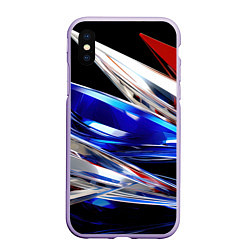 Чехол iPhone XS Max матовый Белая синяя красная острая абстракция, цвет: 3D-светло-сиреневый