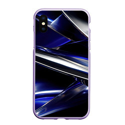 Чехол iPhone XS Max матовый Синие и серебреные абстрактные полосы, цвет: 3D-светло-сиреневый