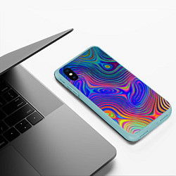 Чехол iPhone XS Max матовый Яркая абстракция волнистых линий, цвет: 3D-мятный — фото 2