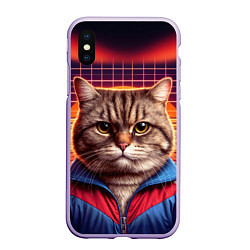 Чехол iPhone XS Max матовый Полосатый кот в спортивном костюме, цвет: 3D-светло-сиреневый