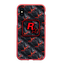 Чехол iPhone XS Max матовый Rockstar - glow rifts, цвет: 3D-красный