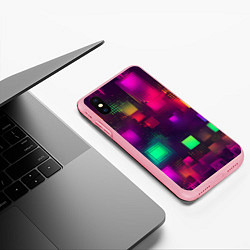 Чехол iPhone XS Max матовый Разноцветные квадраты и точки, цвет: 3D-баблгам — фото 2