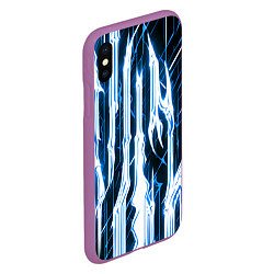 Чехол iPhone XS Max матовый Синие неоновые полосы на чёрном фоне, цвет: 3D-фиолетовый — фото 2