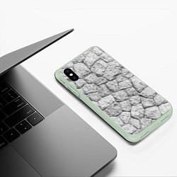 Чехол iPhone XS Max матовый Каменная стена текстура, цвет: 3D-салатовый — фото 2