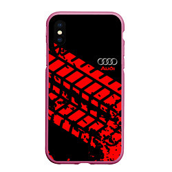 Чехол iPhone XS Max матовый AUDI краски текстура шины, цвет: 3D-малиновый