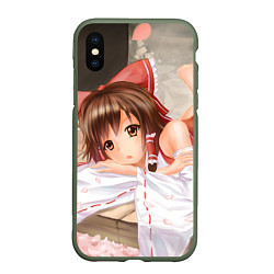 Чехол iPhone XS Max матовый Touhou Project Рейму милая, цвет: 3D-темно-зеленый