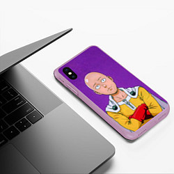 Чехол iPhone XS Max матовый Realistic Saitama, цвет: 3D-сиреневый — фото 2