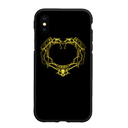 Чехол iPhone XS Max матовый Сердце желтыми энергетическими линиями на черном, цвет: 3D-черный
